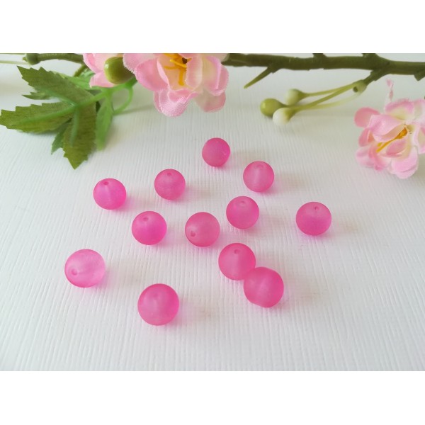 Perles en verre dépoli 8 mm rose fuchsia x 20 - Photo n°2