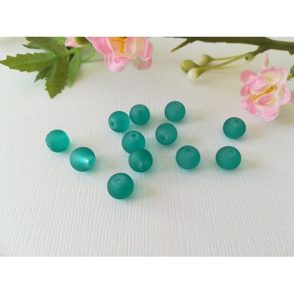 Perles en verre dépoli 8 mm vert turquoise x 20 - Photo n°2
