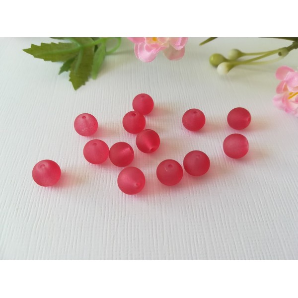 Perles en verre dépoli 8 mm rouge framboise x 20 - Photo n°2