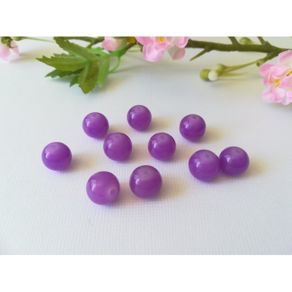 Perles en verre imitation jade 10 mm violet x 10 - Photo n°1