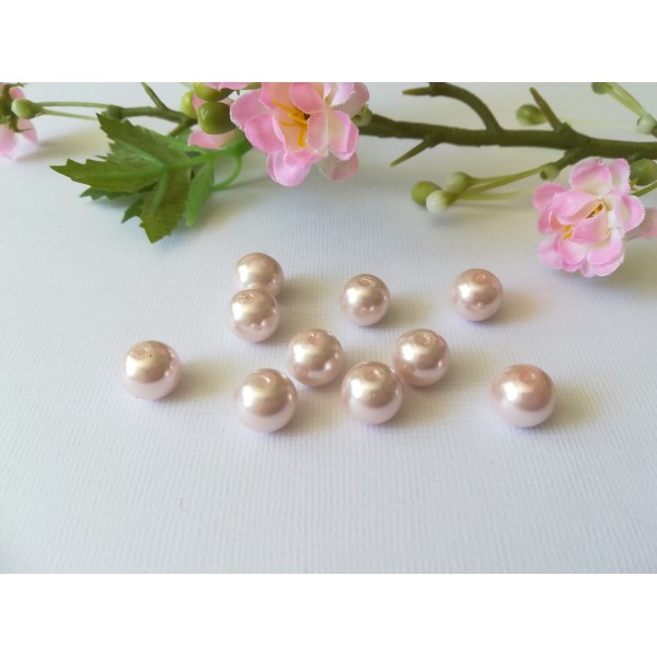 Perles en verre nacré 10 mm rose pale x 10 - Photo n°2