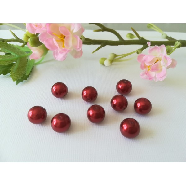 Perles en verre nacré 10 mm rouge bordeaux x 10 - Photo n°1