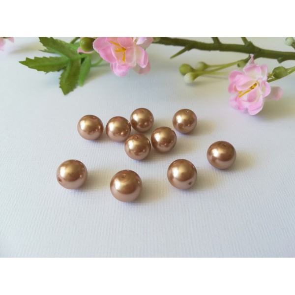 Perles en verre nacré 10 mm marron clair x 10 - Photo n°1