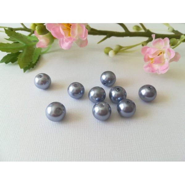 Perles en verre nacré 10 mm gris bleu x 10 - Photo n°1