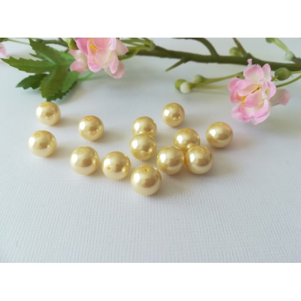 Perles en verre nacré 10 mm jaune pale x 10 - Photo n°1