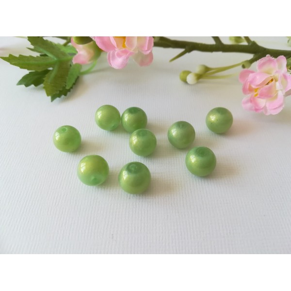 Perles en verre brillante 10 mm vert clair x 10 - Photo n°1