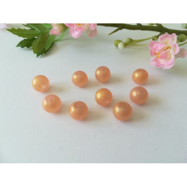 Perles en verre brillante 10 mm orange saumon x 10 - Photo n°1