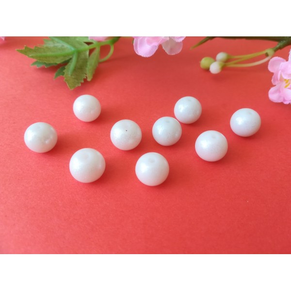 Perles en verre 10 mm blanche brillante x 10 - Photo n°1
