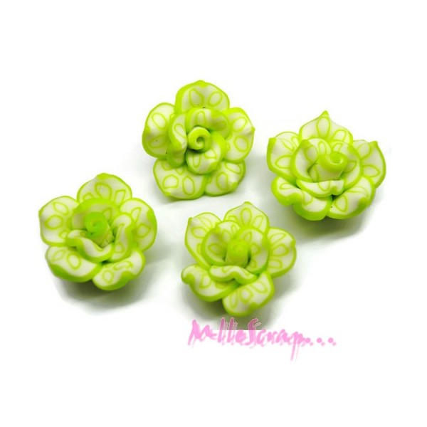 Cabochons fleurs fimo vert - 4 pièces - Photo n°1