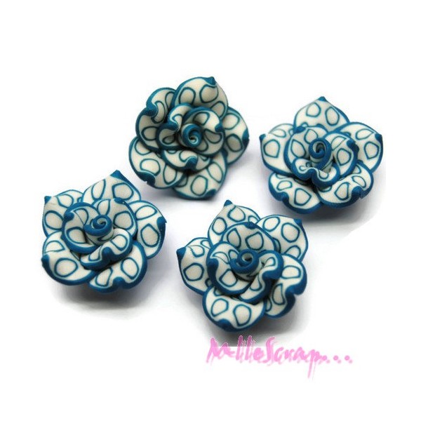 Cabochons fleurs fimo bleu foncé - 4 pièces - Photo n°1