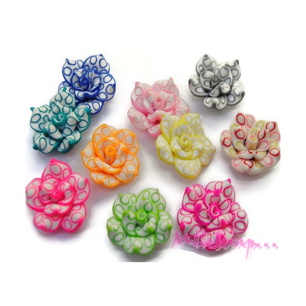 Cabochons fleurs fimo multicolore - 10 pièces - Photo n°1