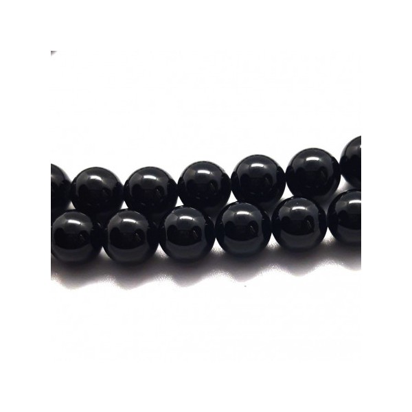 Fil de 44 perles rondes 8mm 8 mm en spinelle noire - Photo n°1