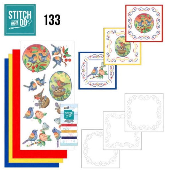 Stitch and do 133 - kit Carte 3D broderie - Oiseaux bleus - Photo n°1