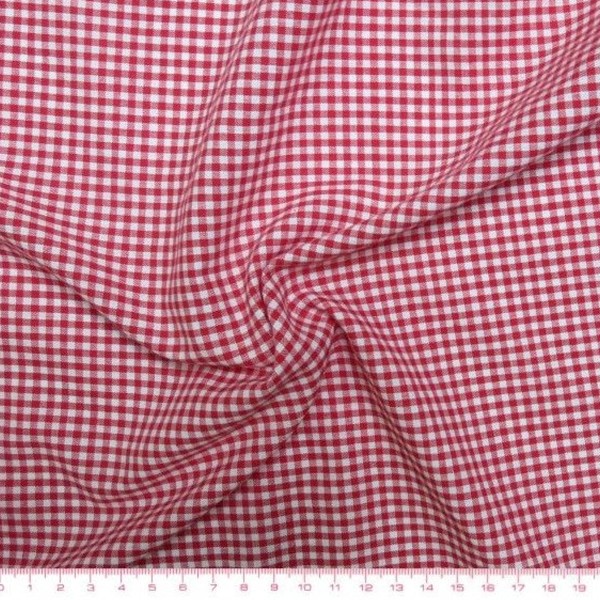 Tissu toile de coton Vichy - Petits carreaux 3 mm - Rouge  - Par 10 cm (sur mesure) - Photo n°1