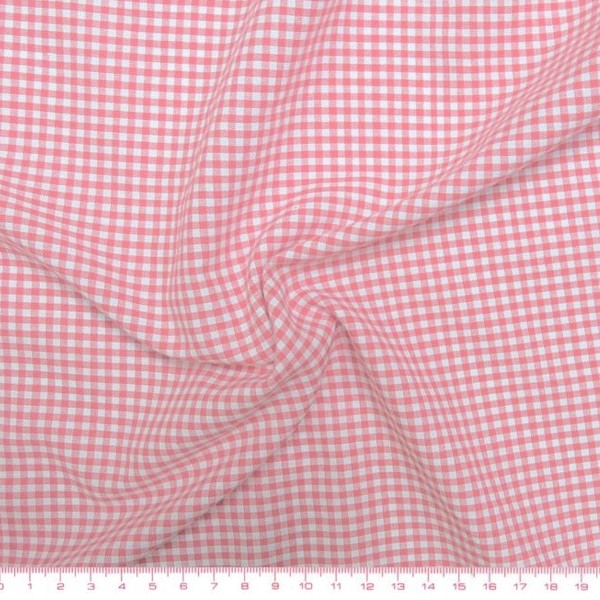 Tissu toile de coton Vichy - Petits carreaux 3 mm - Rose - Par 10 cm (sur mesure) - Photo n°1