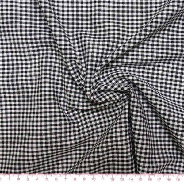 Tissu toile de coton Vichy - Petits carreaux 3 mm - Noir - Par 10 cm (sur mesure) - Photo n°1