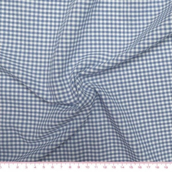 Tissu toile de coton Vichy - Petits carreaux 3 mm - Bleu Ciel - Par 10 cm (sur mesure) - Photo n°1
