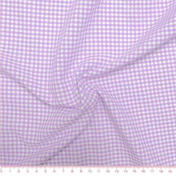Tissu toile de coton Vichy - Petits carreaux 3 mm - Parme - Par 10 cm (sur mesure) - Photo n°1