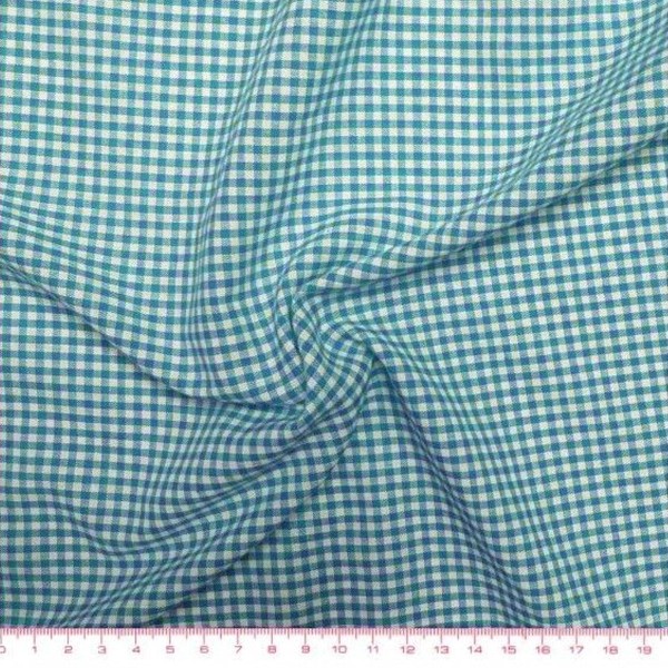 Tissu toile de coton Vichy - Petits carreaux 3 mm - Bleu Canard - Par 10 cm (sur mesure) - Photo n°1