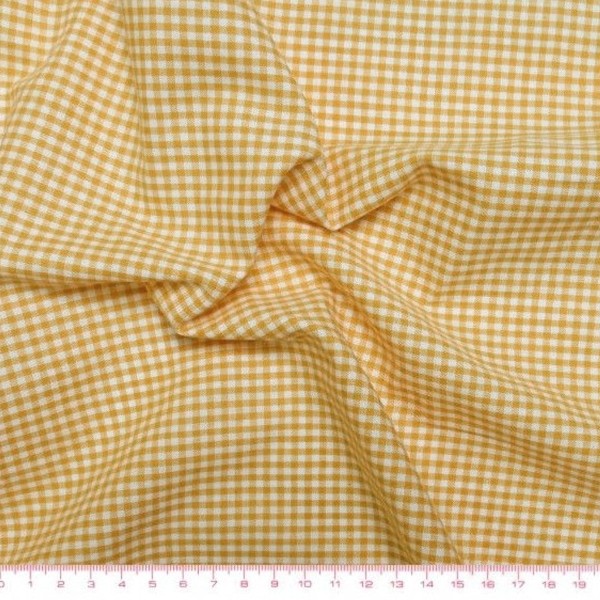 Tissu toile de coton Vichy - Petits carreaux 3 mm - Moutarde - Par 10 cm (sur mesure) - Photo n°1