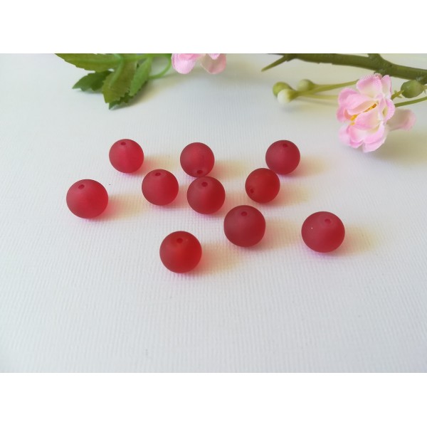 Perles en verre givré 10 mm rouge x 10 - Photo n°1