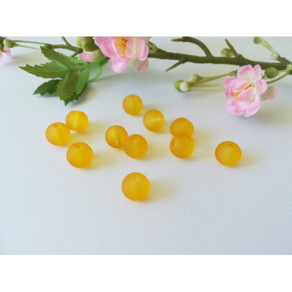 Perles en verre givré 10 mm jaune orangé x 10 - Photo n°1