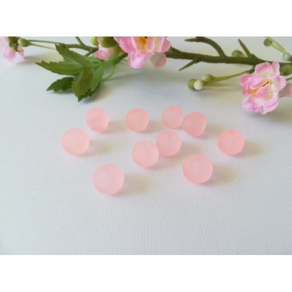 Perles en verre givré 10 mm rose saumon x 10 - Photo n°1