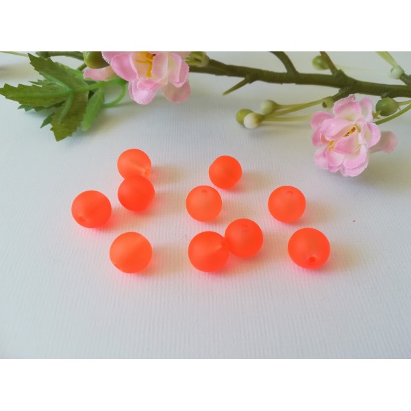 Perles en verre givré 10 mm orange fluo x 10 - Photo n°1