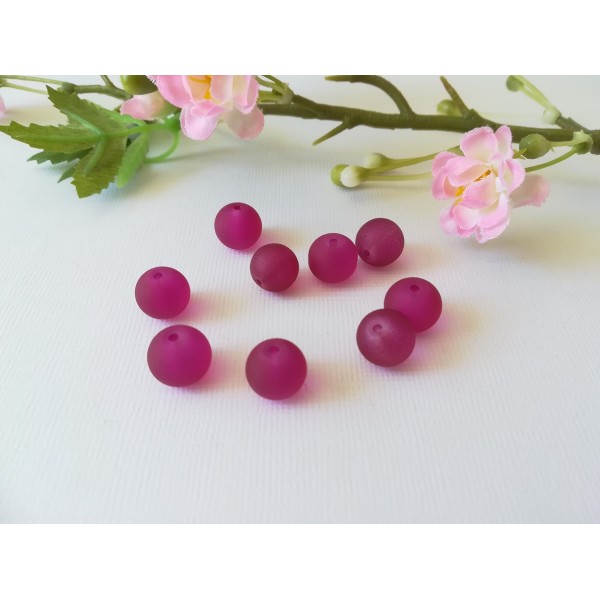 Perles en verre givré 10 mm prune x 10 - Photo n°1