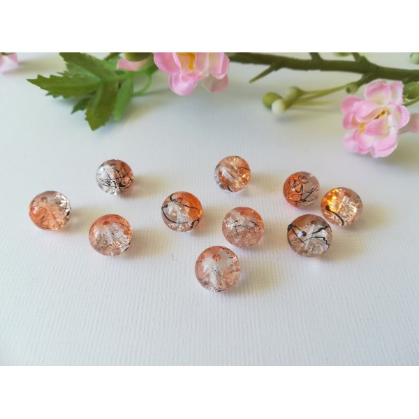 Perles en verre 10 mm orange tréfilé noir x 10 - Photo n°1