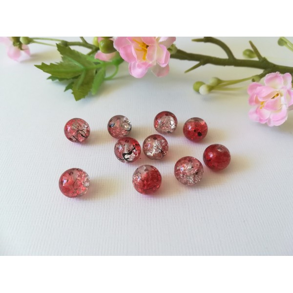 Perles en verre 10 mm rouge tréfilé noir x 10 - Photo n°1
