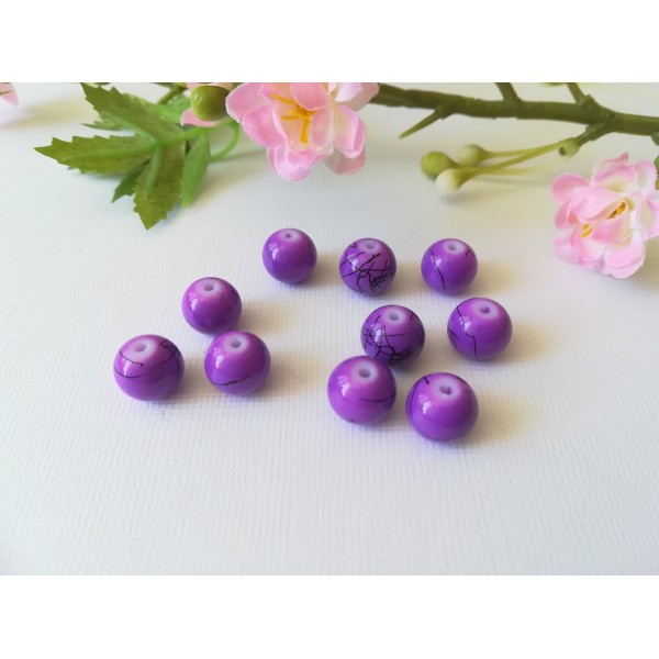 Perles en verre 10 mm violet tréfilé noire x 10 - Photo n°1