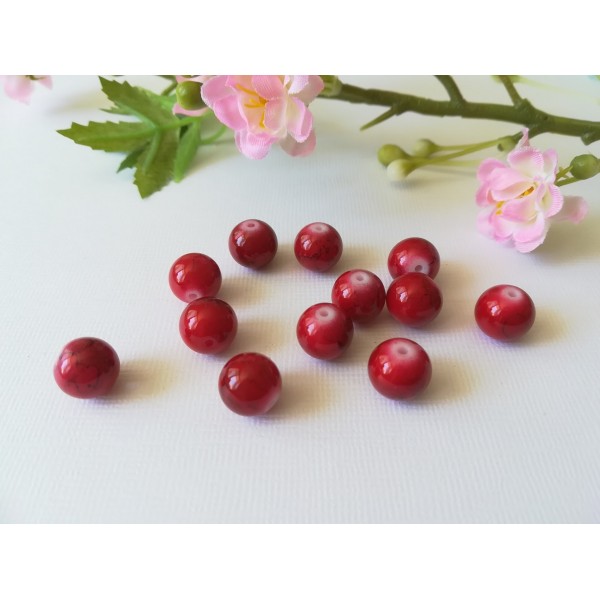 Perles en verre 10 mm rouge tréfilé noire x 10 - Photo n°1