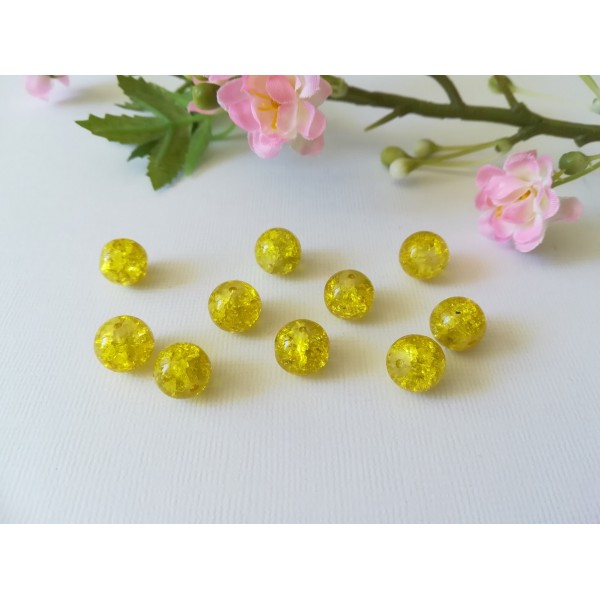 Perles en verre craquelé 10 mm jaune x 10 - Photo n°1