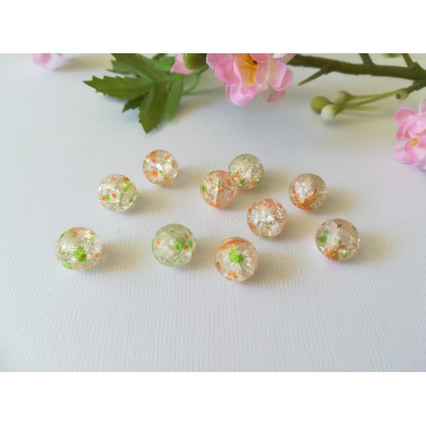 Perles en verre 10 mm craquelé verte et orange x 10 - Photo n°1