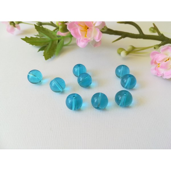 Perles en verre 10 mm bleu transparente x 10 - Photo n°1