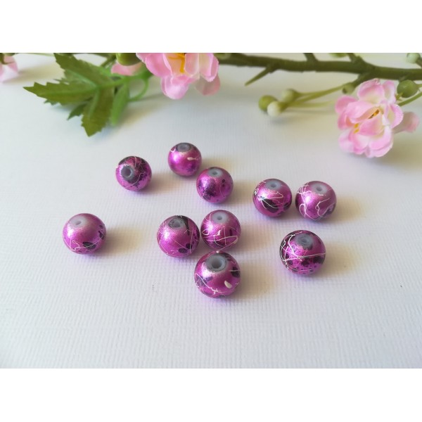 Perles en verre 10 mm mauve nacré tréfilé noir x 10 - Photo n°1