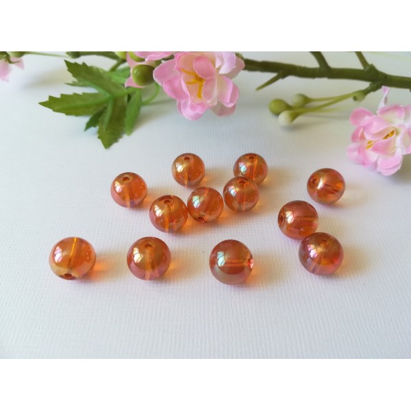 Perles en verre électroplate ronde 10 mm orange AB x 10 - Photo n°1