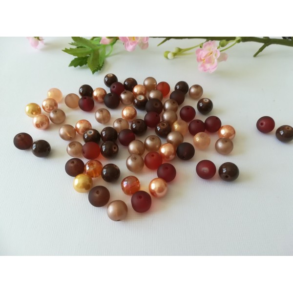 Perles en verre 10 mm marron x 70 - Photo n°1