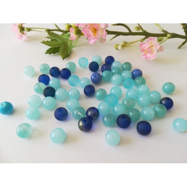 Perles en verre 10 mm bleu x 70 - Photo n°1