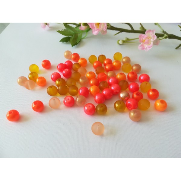 Perles en verre 10 mm orange x 70 - Photo n°1