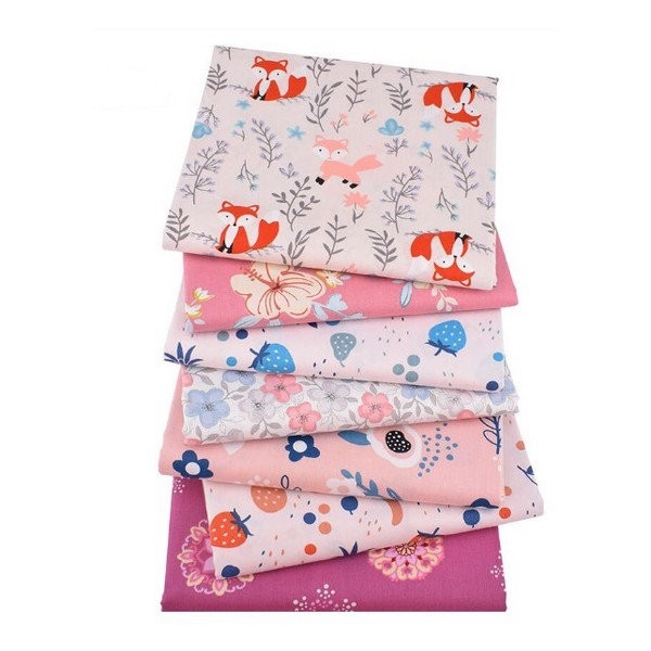 7 coupons tissu patchwork coton couture 40 x 50 cm FLEUR RENARD FRAISE 120 7 - Photo n°1