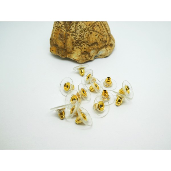 40 Poussoirs / fermoirs pour boucles d'oreilles, 10*6mm, silicone et métal doré - Photo n°1