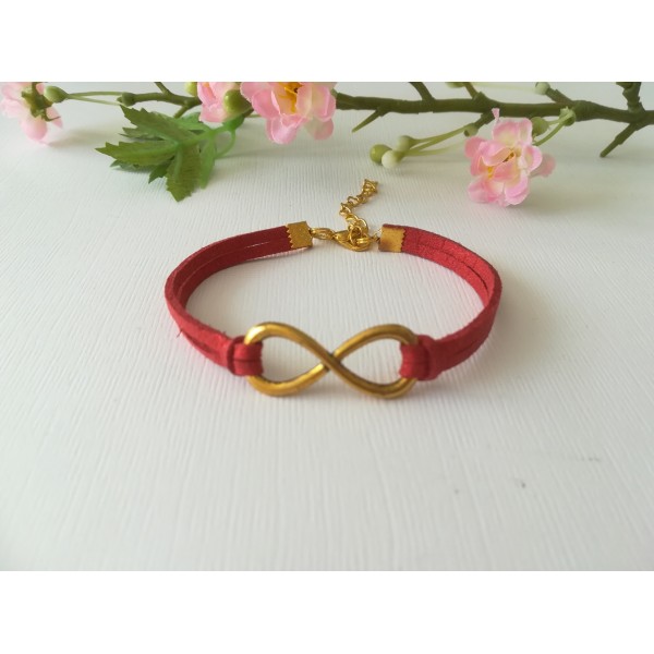 Kit de bracelet suédine rouge brillant et lien infini doré - Photo n°1