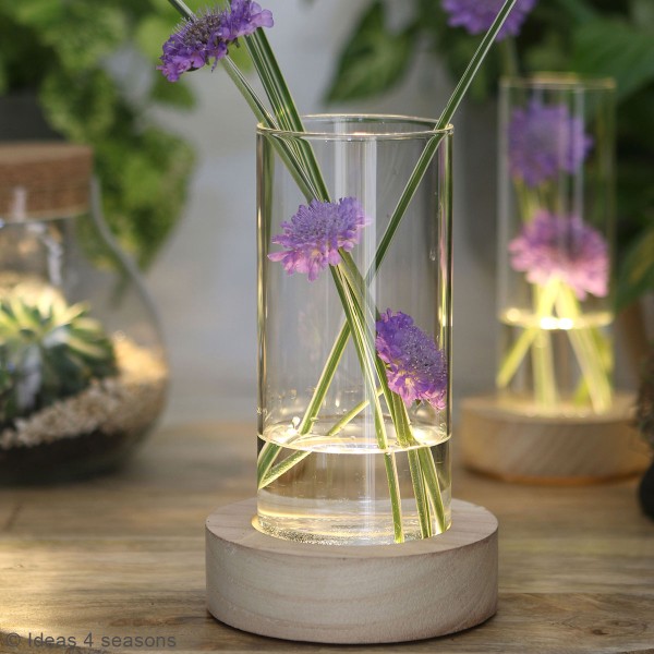 Vase avec base en bois lumineuse - 10,5 cm - Photo n°2