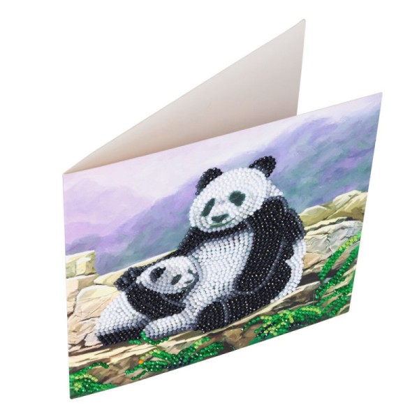 Carte broderie diamant 18x18cm Pandas - Photo n°1