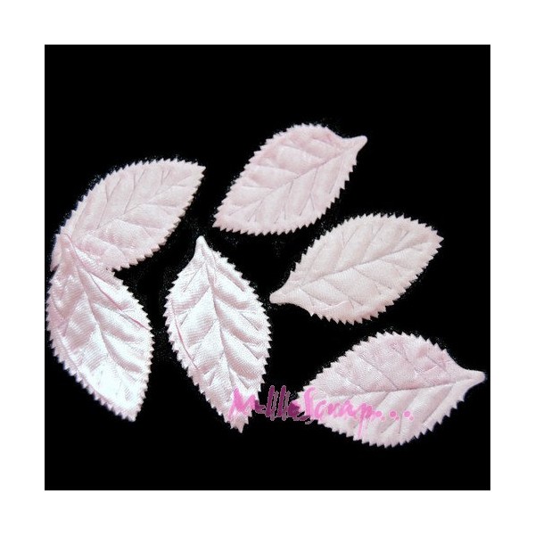 Appliques feuilles tissu rose clair - 6 pièces - Photo n°1