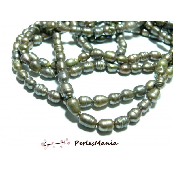 1 fil d'environ 45 perles de nacre GRIS forme de GRAIN DE RIZ ovale 5 par 7mm ref H6Y, DIY - Photo n°1