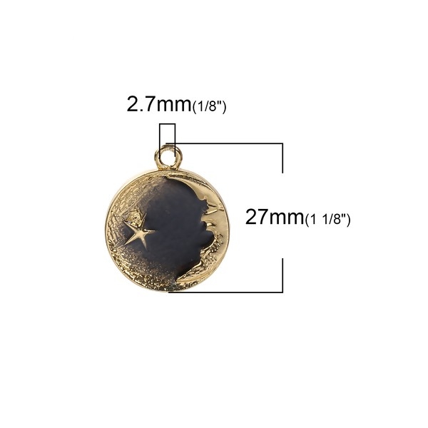 S110090584 PAX 5 pendentifs breloque medaillon Lune et Etoile couleur DORE - Photo n°3