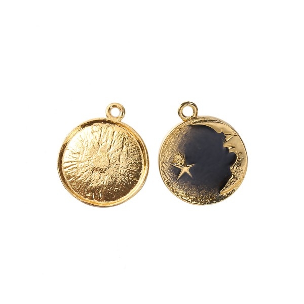 S110090584 PAX 5 pendentifs breloque medaillon Lune et Etoile couleur DORE - Photo n°1
